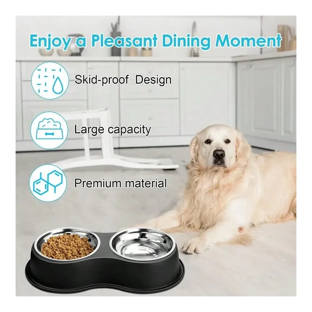 Double Dog Water And Food Bowls Stainless Steel NonSlip Base