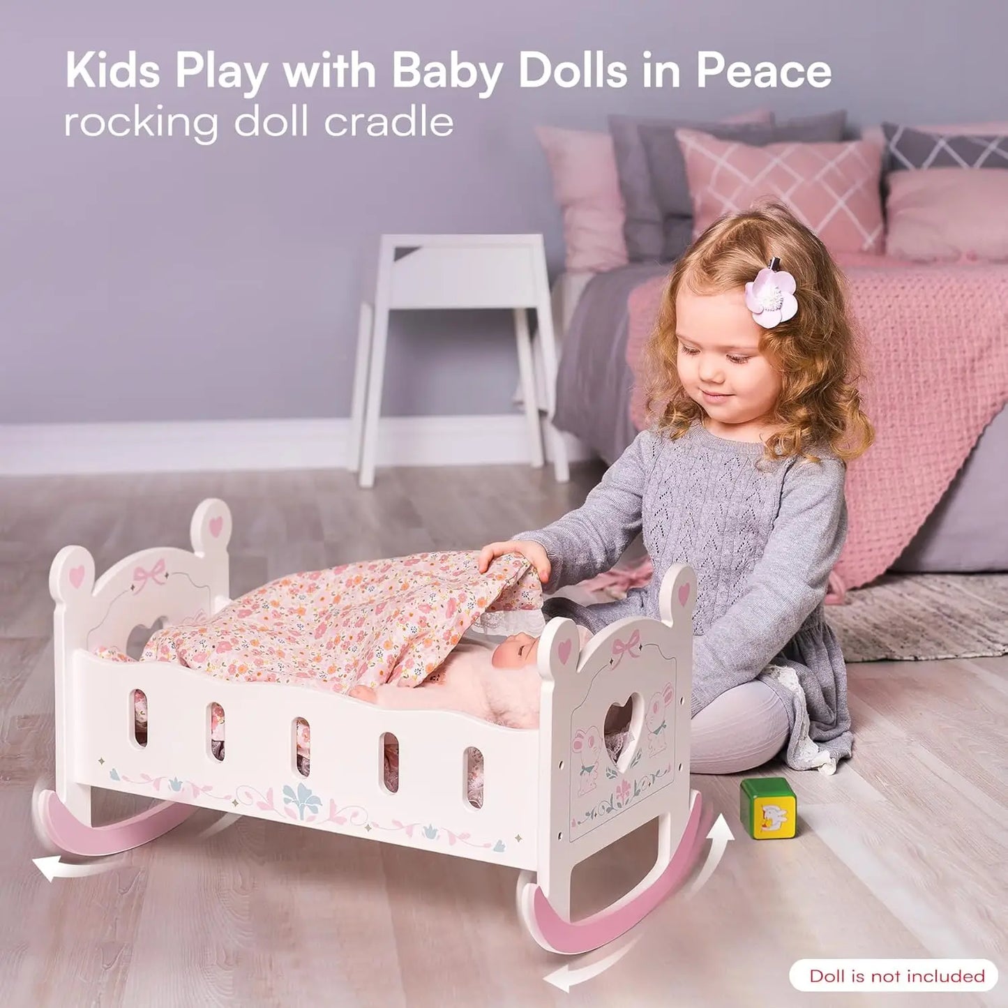 Wooden Doll Crib Bed For Dolls With Blanket And Pillow