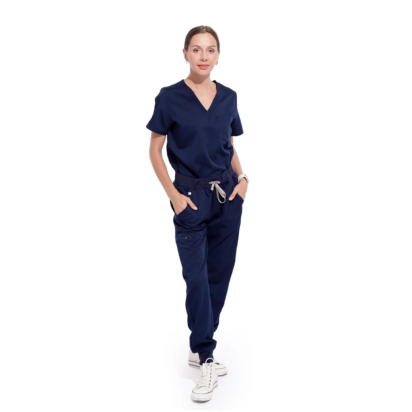 V Neck Women's Nurse Scrubs Set Top And Pants