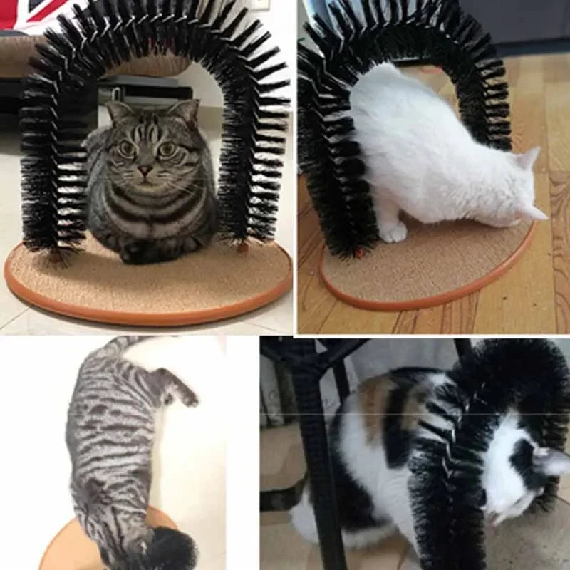 Cat Self-Grooming Arch Toy With Massage Brush And Scratching Pad