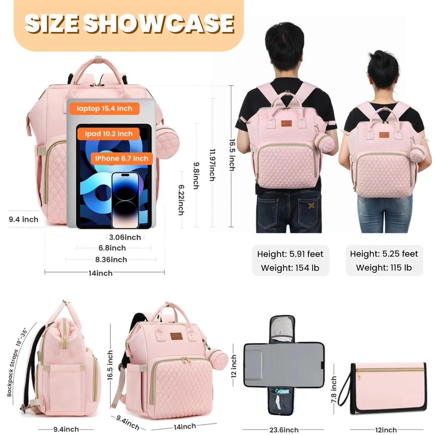 Baby Diaper Backpack With Changing Pad Insulated Pockets Stroller Straps