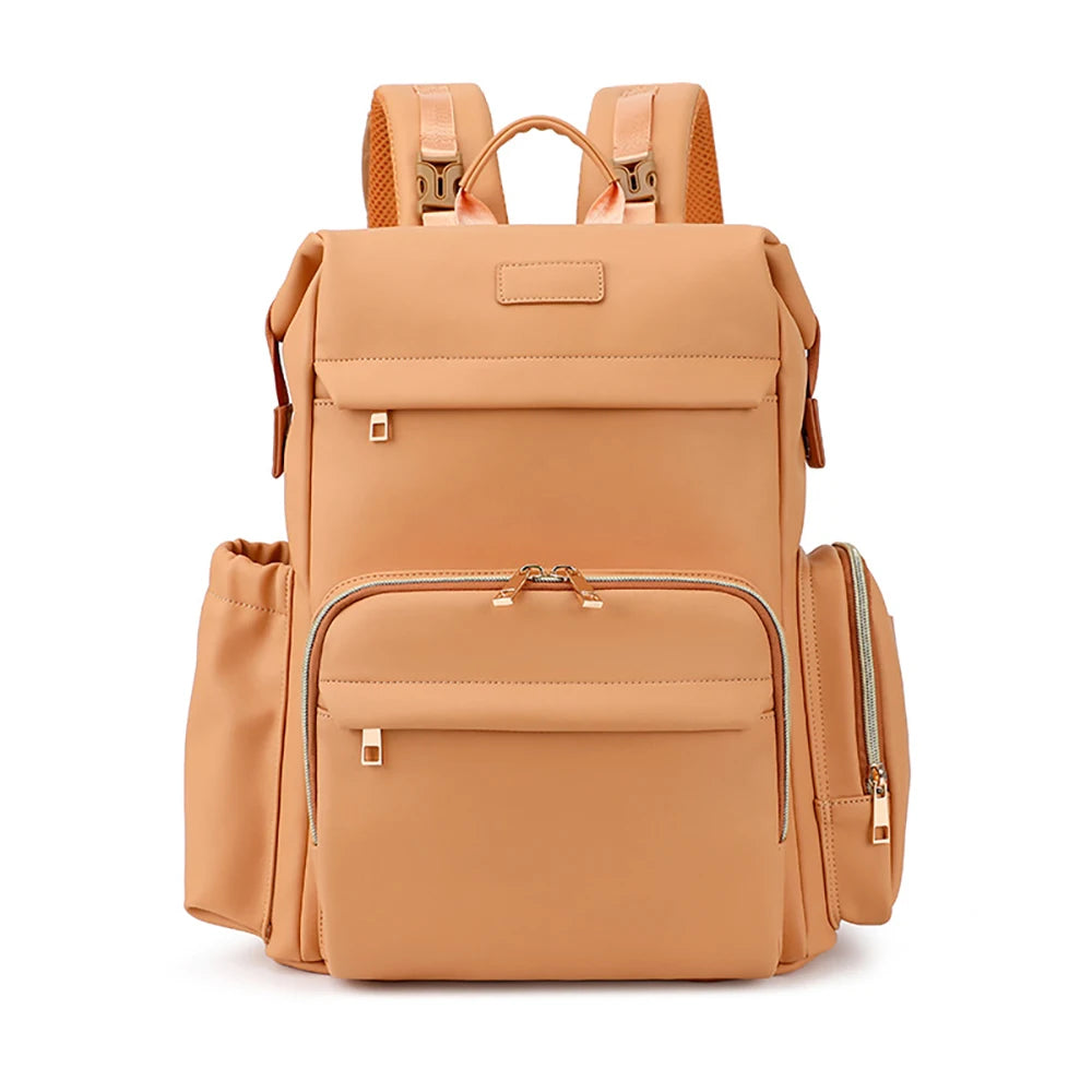Diaper Bag Light Brown Minimalist Backpack Style Multi-Tiered Pockets Premium Texture Multi-Carry For Mom Baby Care Daily Use