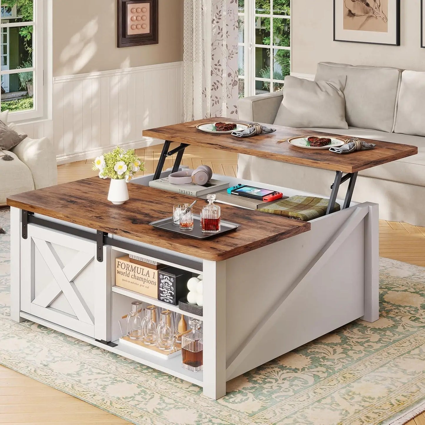 31.5" Lift Top Coffee Table with Storage, Square Coffee Tables for Living Room, Farmhouse Coffee Table with Large, Customized