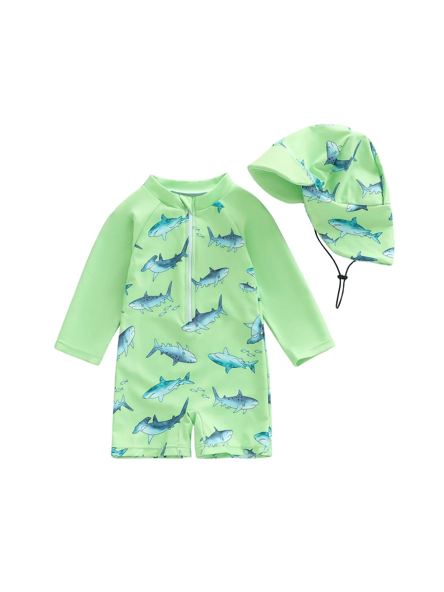 Meihuida Baby Rash Guard Swimsuit With Shark Print Zipper Cap