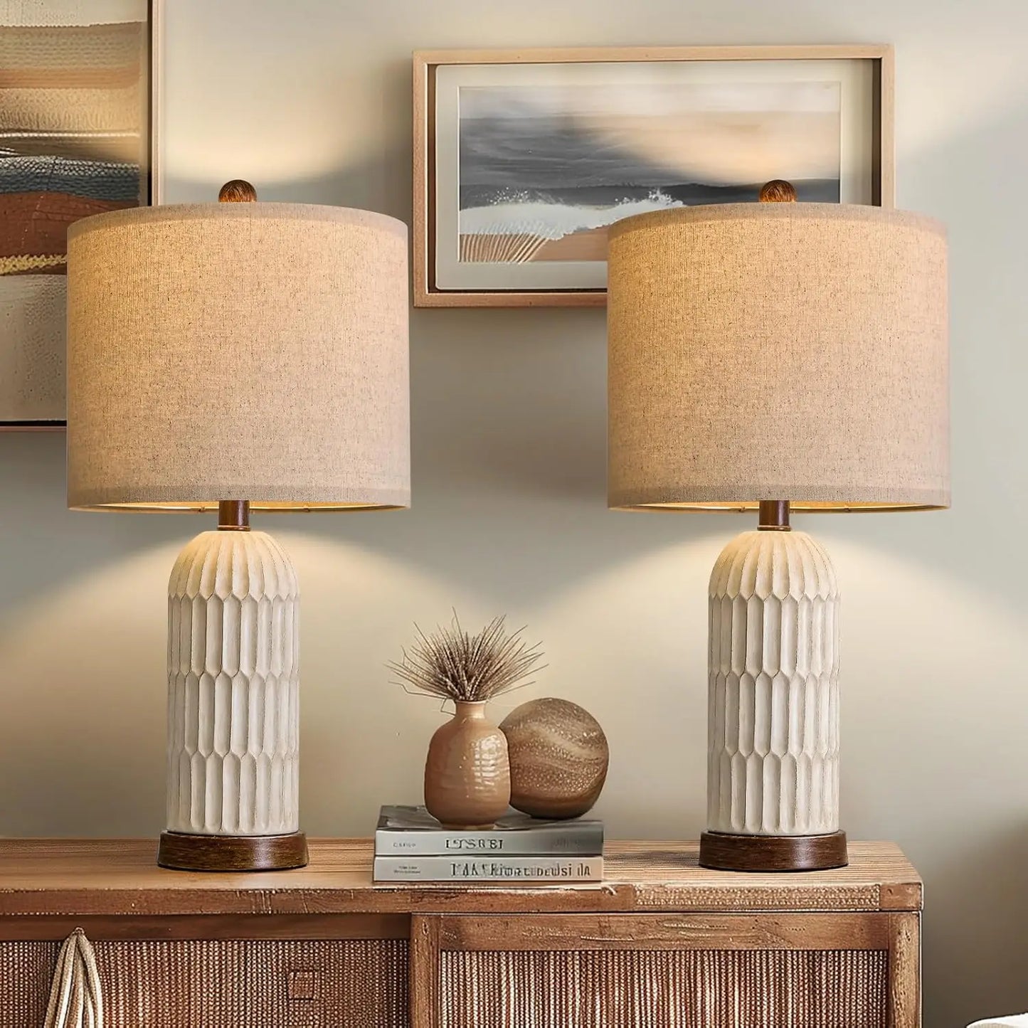 Vintage Farmhouse Table Lamps With USB A And C Ports