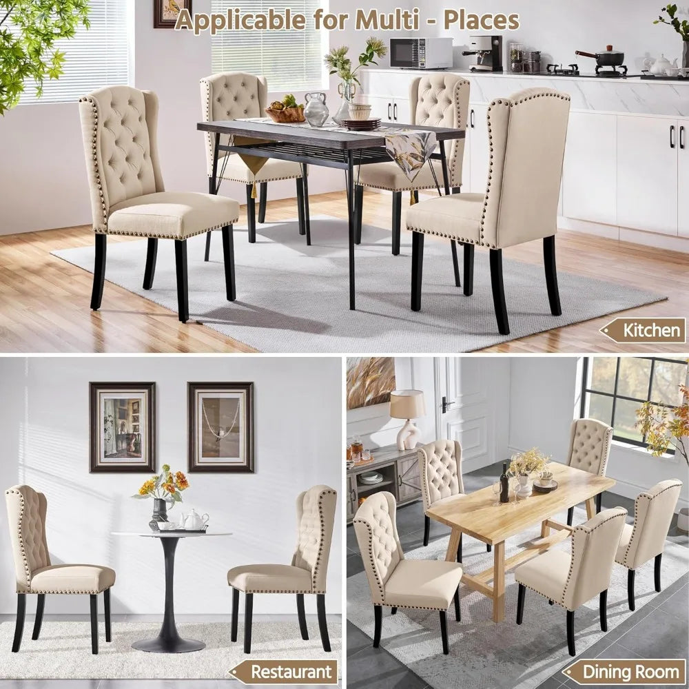 Upholstered Dining Chairs Set of 2 Button Tufted Kitchen Chairs with Solid Wood Legs and Nailhead Trims for Dining Room, Living