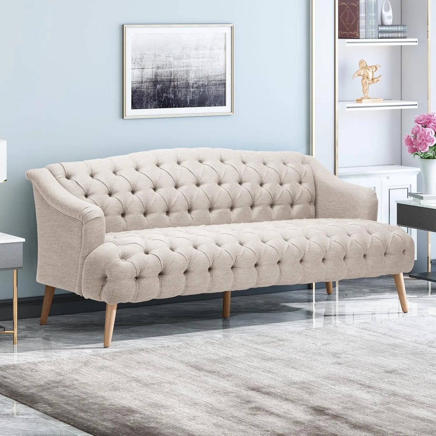 Modern Wingback Velvet Tufted Loveseat Settee