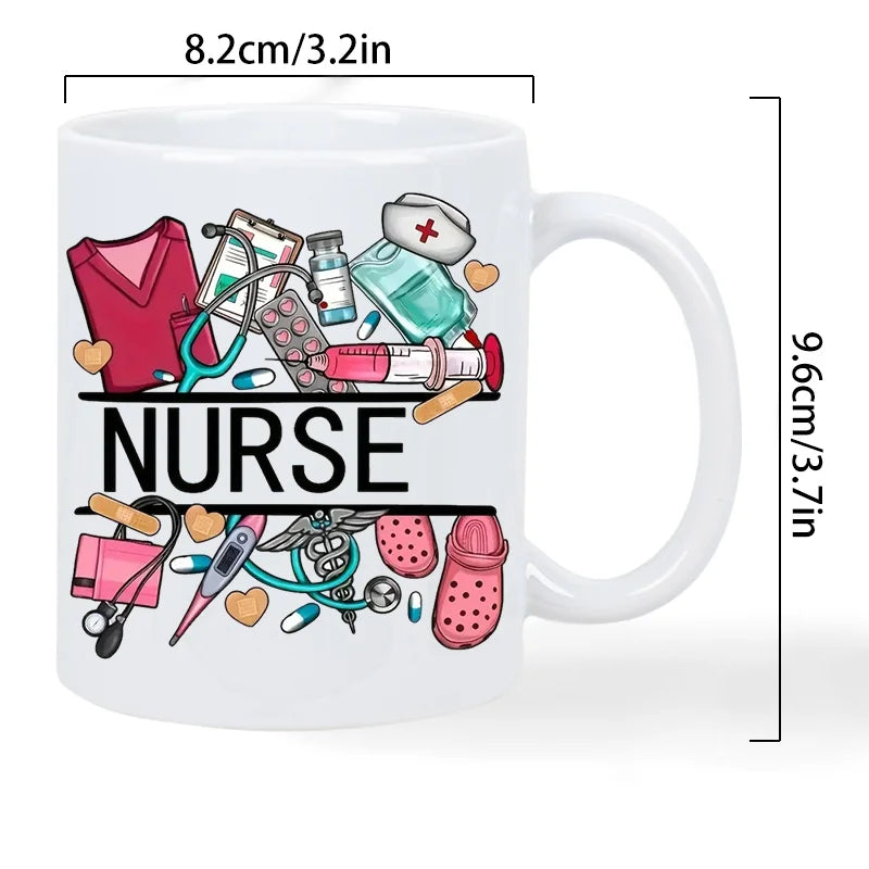 Nurse Themed Ceramic Coffee Mug With Medical Illustrations