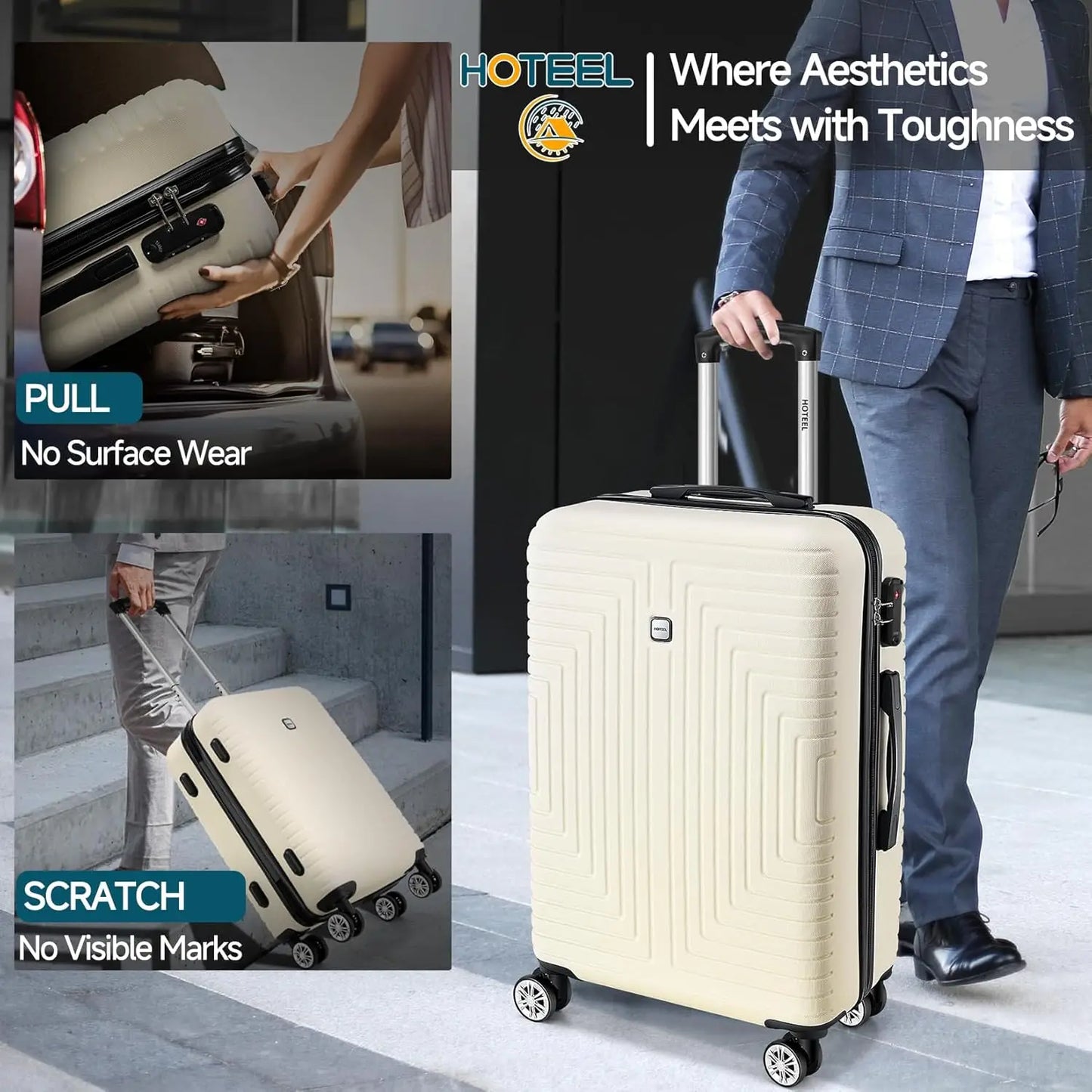 HOTEEL 3-Piece Hard Shell Luggage Set With TSA Lock