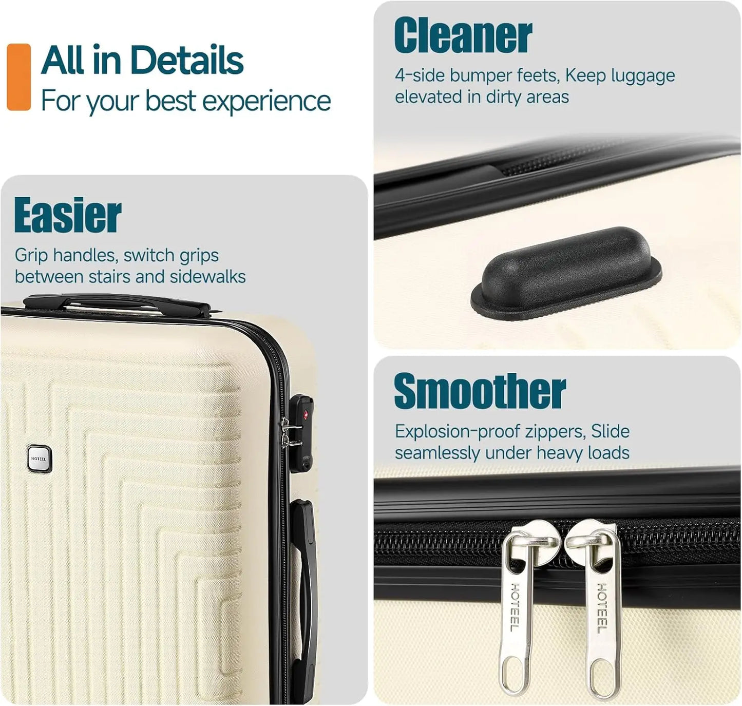 HOTEEL 3-Piece Hard Shell Luggage Set With TSA Lock