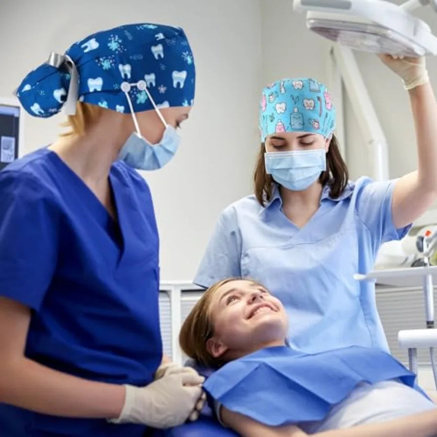 Tisancy Dental Scrub Cap For Women Nurse Adjustable Hat With Button Ponytail