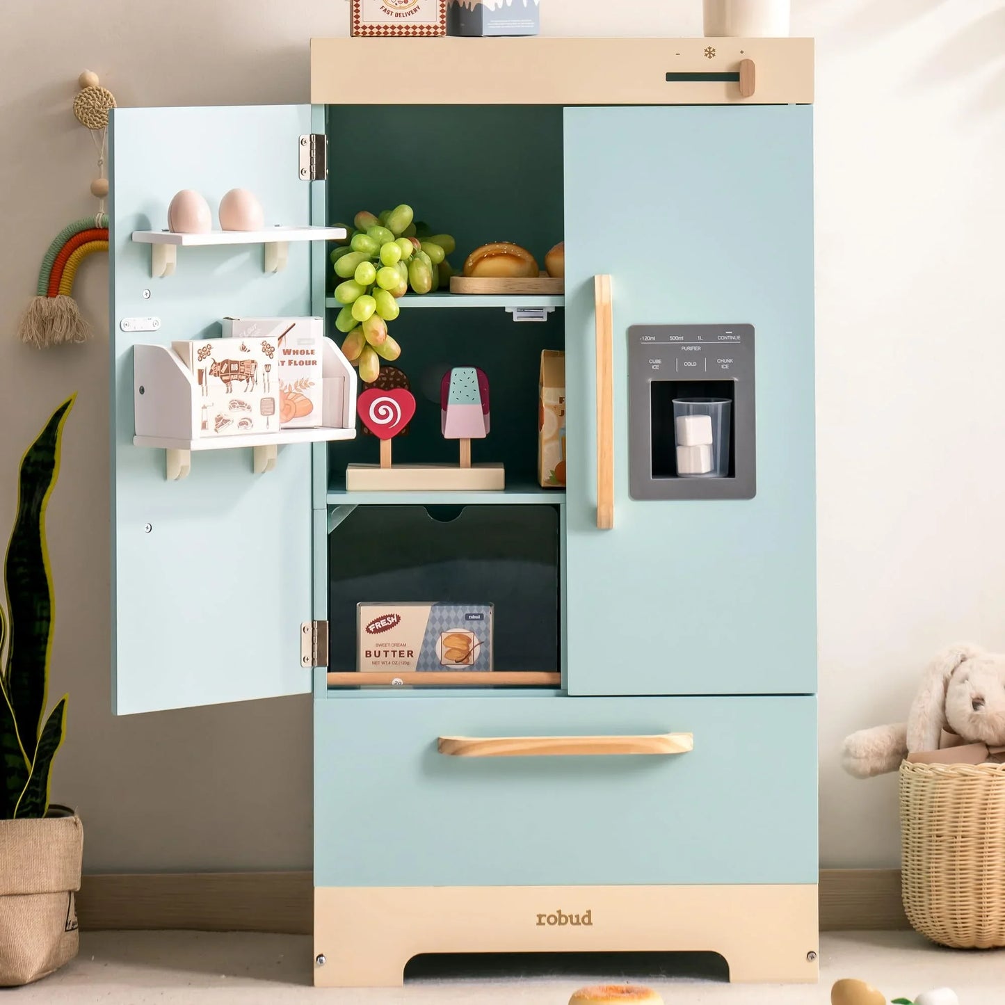 Robotime Robud Wooden Play Kitchen Fridge With Ice Dispenser