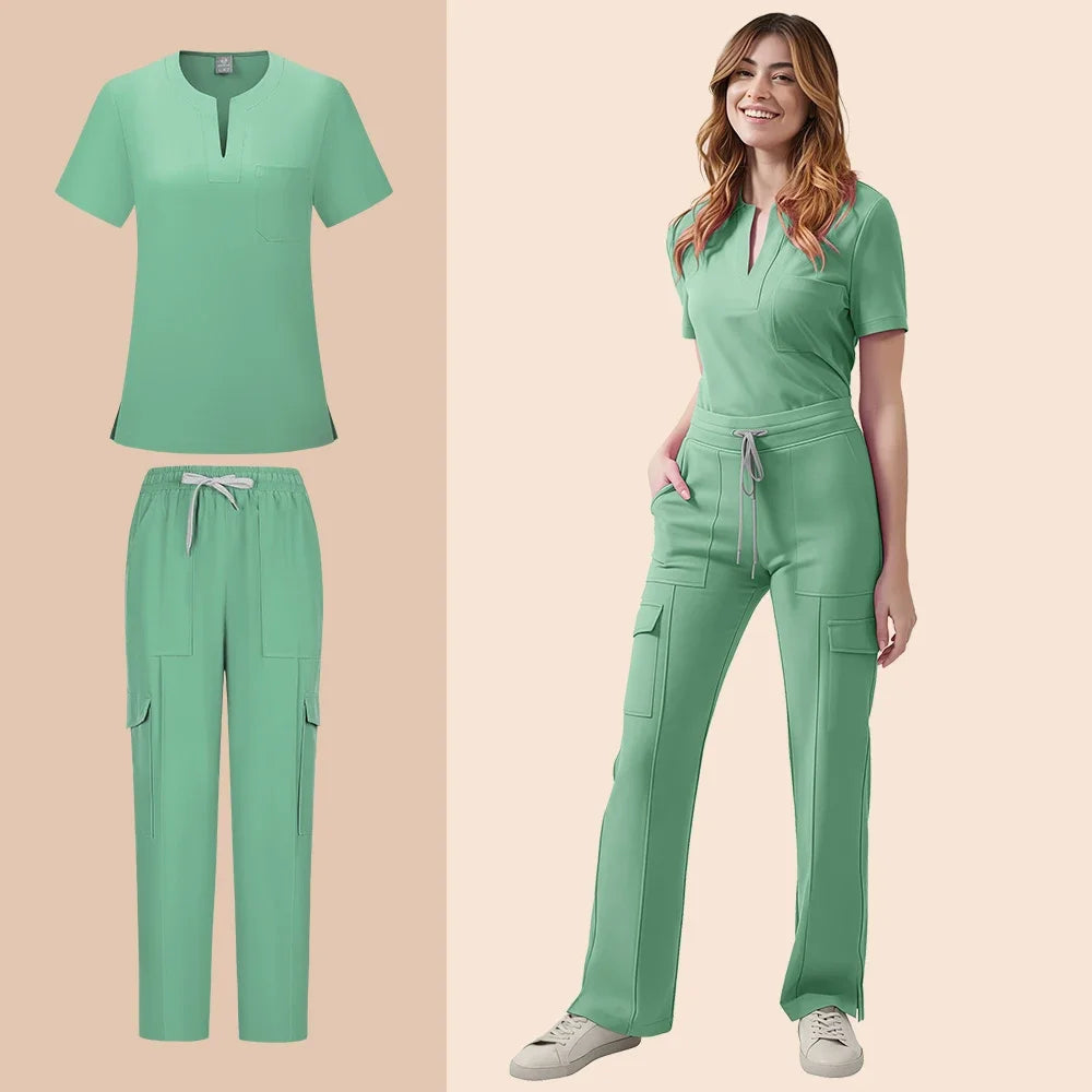 Nurse Scrub Set Women Two Piece Medical Uniform Top Pants