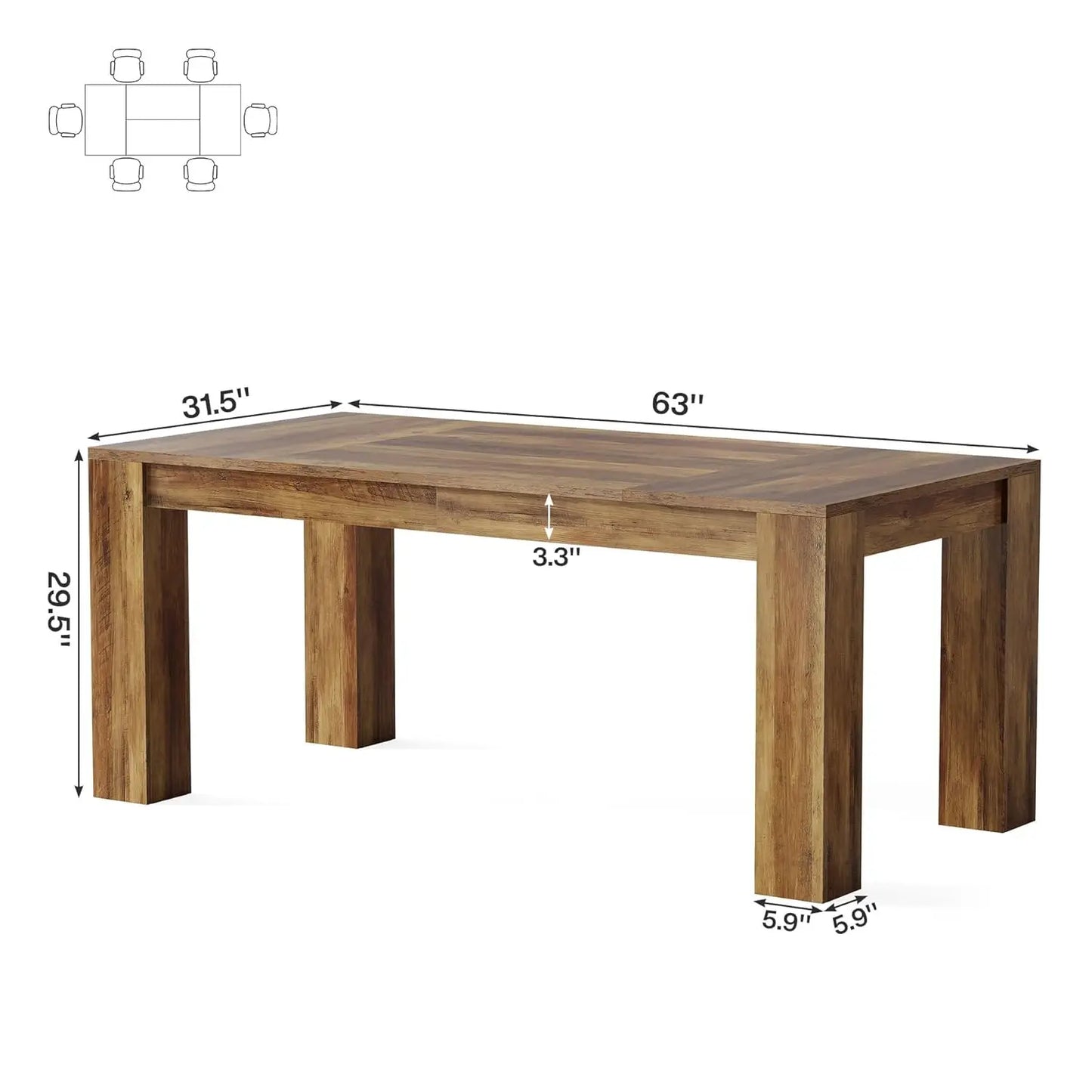 Farmhouse Wooden Dining Table For 4 To 6 People Kitchen