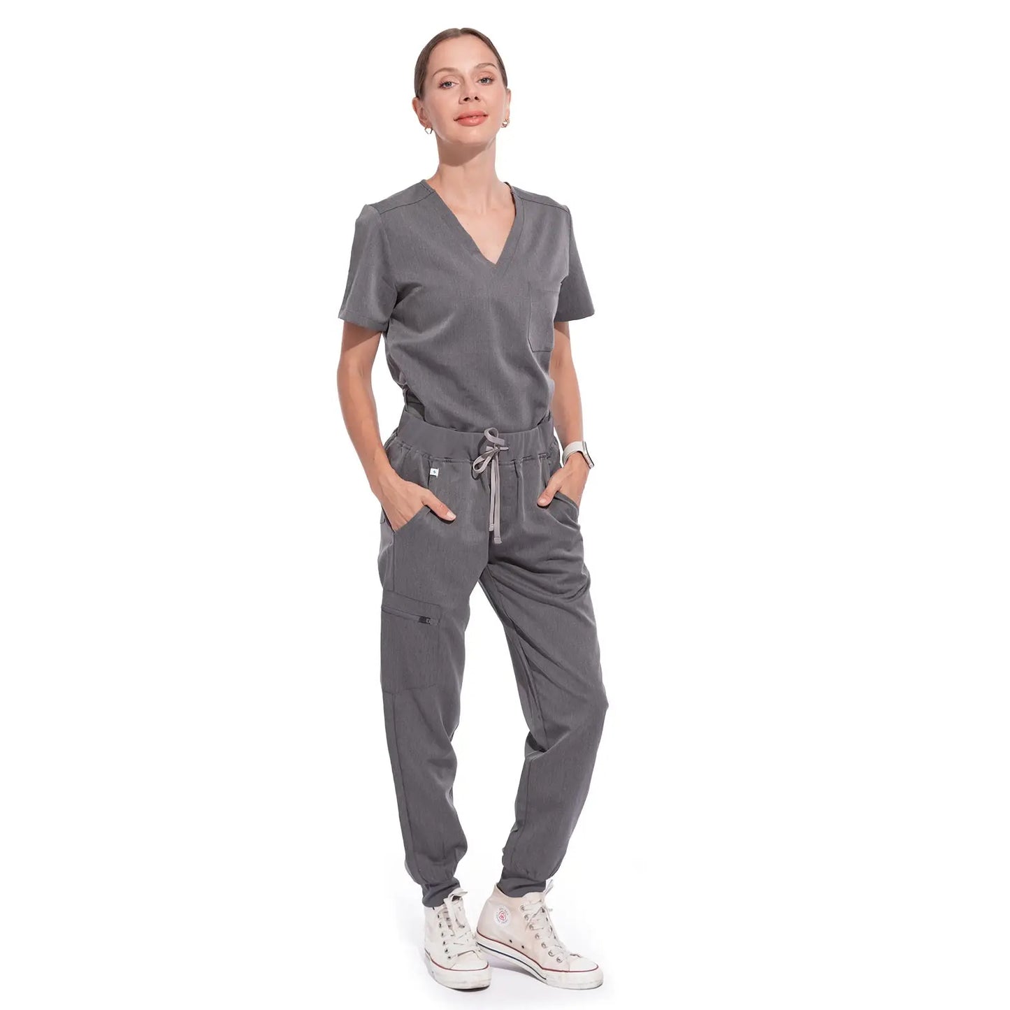 V Neck Women's Nurse Scrubs Set Top And Pants