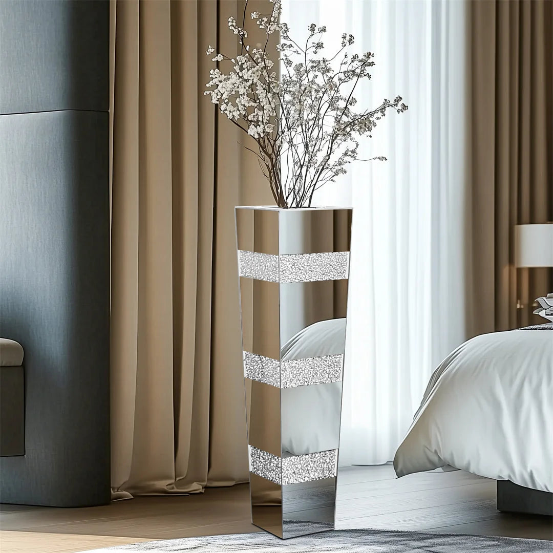 Modern Floor Vase With Crystal Mirrored Finish For Floral Arrangements