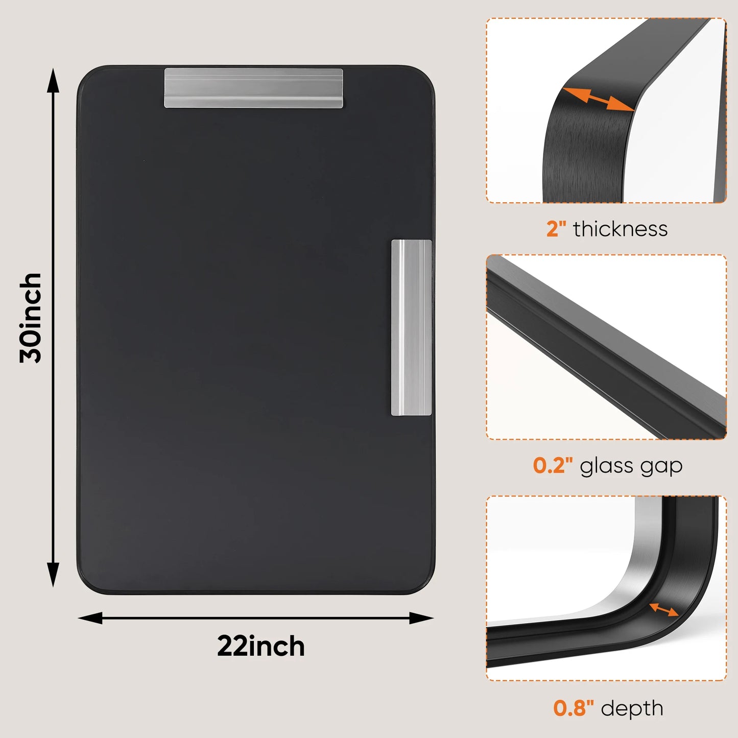 JHK Matte Metal Framed Bathroom Mirror Rectangle Rounded Corner Tempered Glass