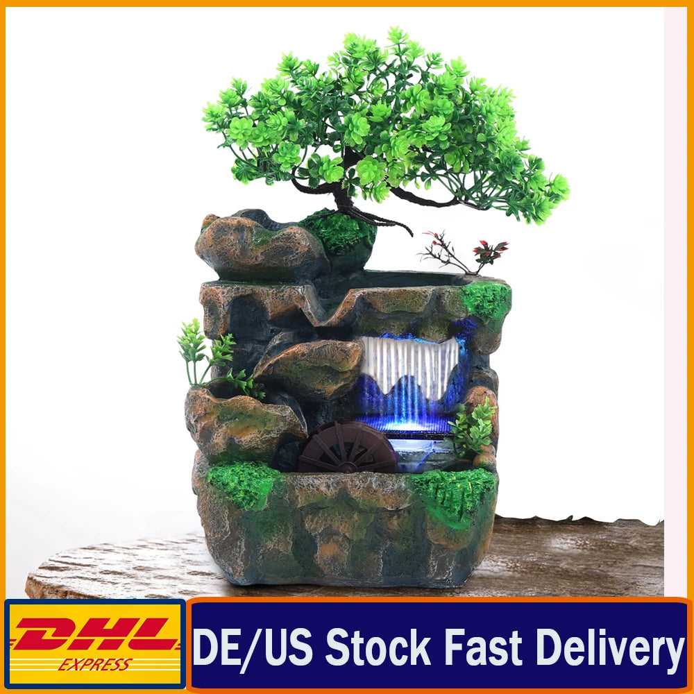 Indoor LED Water Fountain Color Changing Lights Desktop Zen Decor