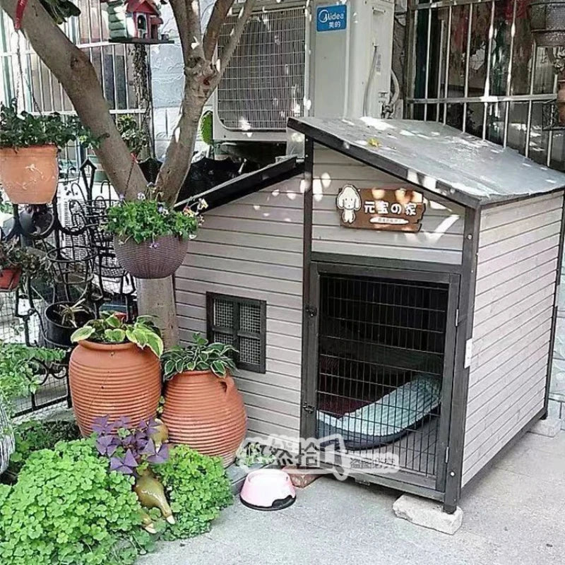 Double-top Room Dog Kennels Outdoor Anti-corrosion Solid Wood Dog House Kennel Rain-proof Dog Cage Villa Oversized Pet House EE
