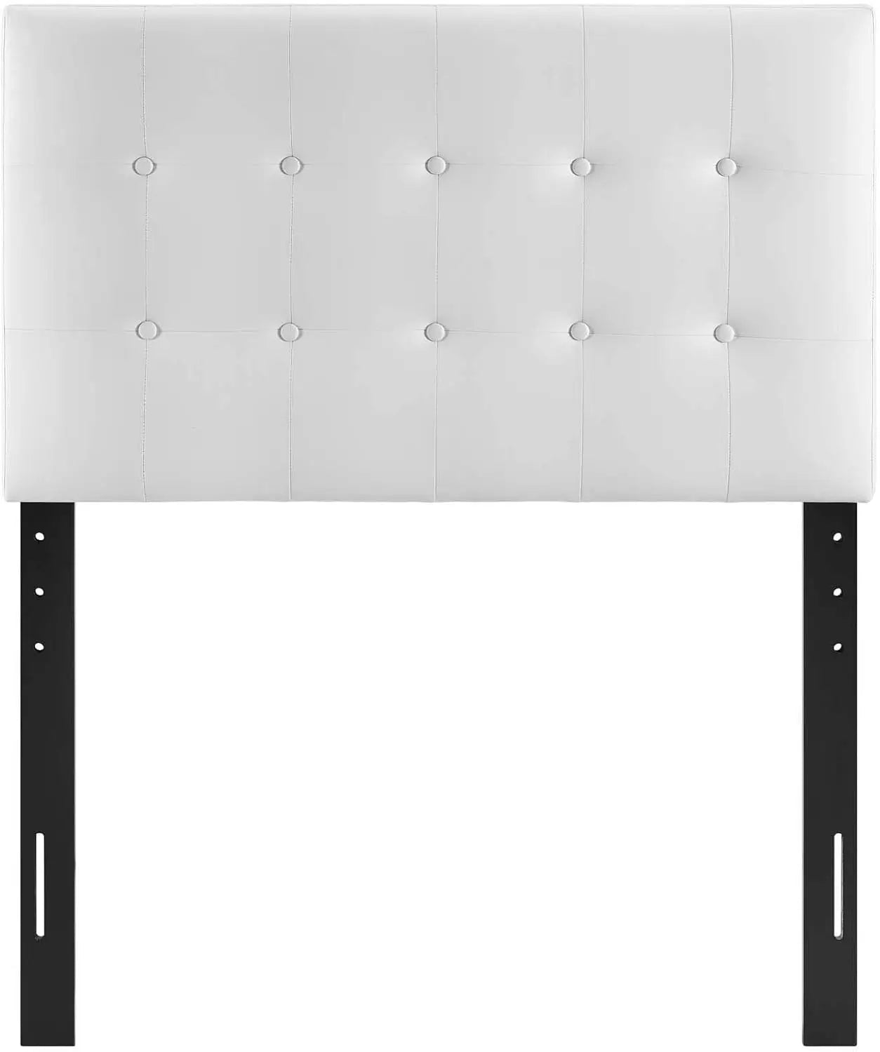 White Tufted Vegan Leather Twin Headboard with Adjustable Height, Elegant Bedroom Decor