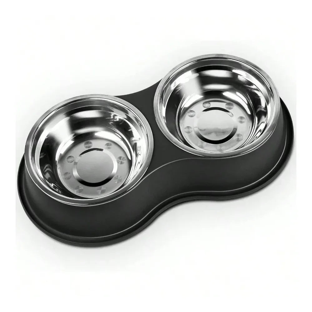 Double Dog Water And Food Bowls Stainless Steel NonSlip Base
