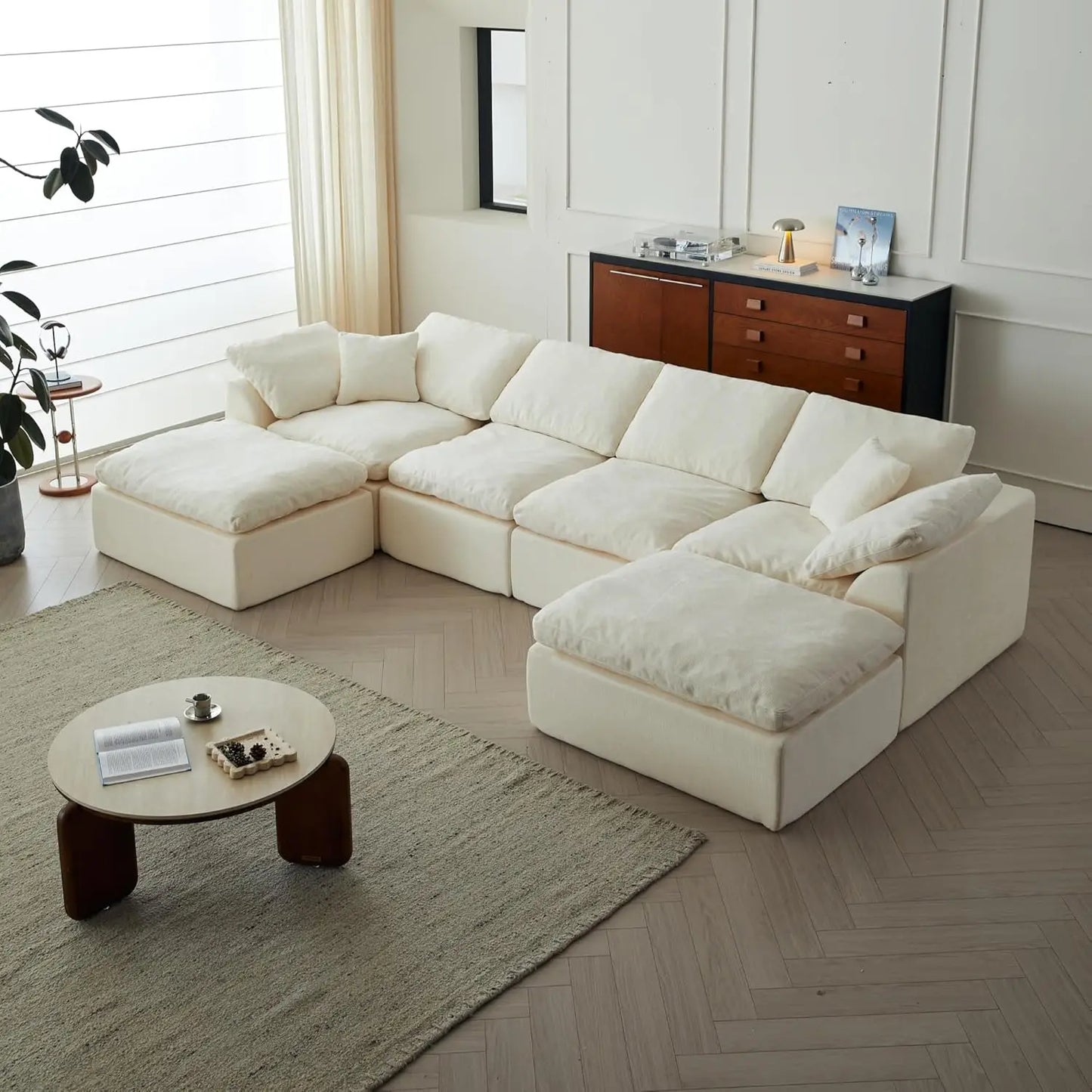 110in Modular Sectional Sofa L-Shape Convertible Sofa Bed with Ottoman 3 Seater Living Room Furniture Custom