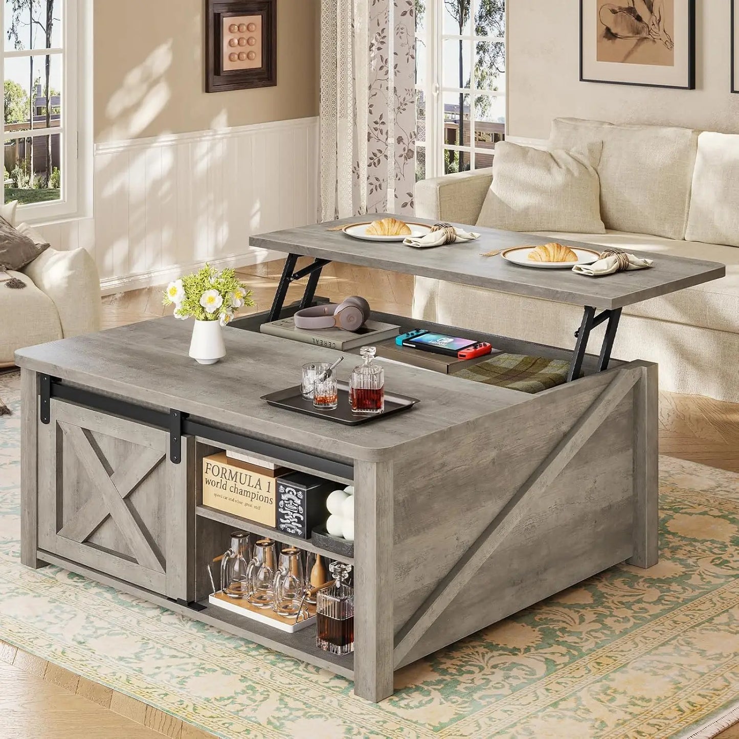 31.5" Lift Top Coffee Table with Storage, Square Coffee Tables for Living Room, Farmhouse Coffee Table with Large, Customized