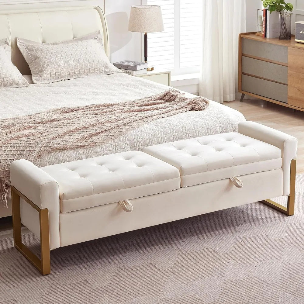 Velvet End Of Bed Storage Bench With Two Lids Durable