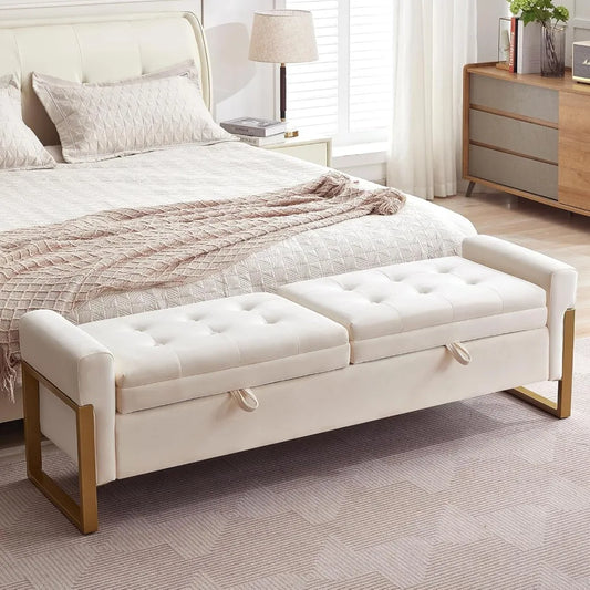 Velvet End Of Bed Storage Bench With Two Lids Durable