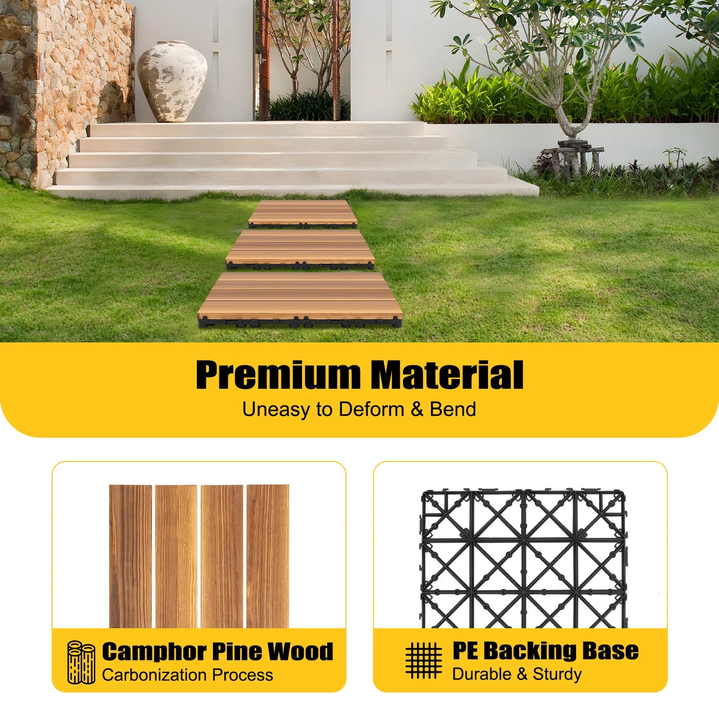 Weatherproof Interlocking Deck Tiles Carbonized Wood For Outdoor Patio