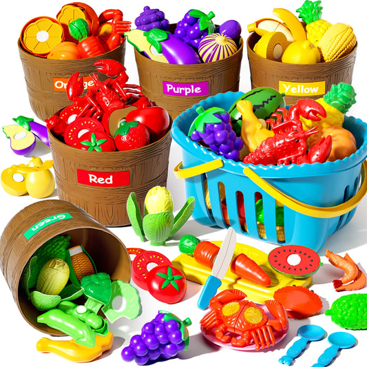 Jovow Fruit Cutting Toy Set for Kids Vegetable Play Kitchen