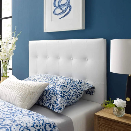 White Tufted Vegan Leather Twin Headboard with Adjustable Height, Elegant Bedroom Decor
