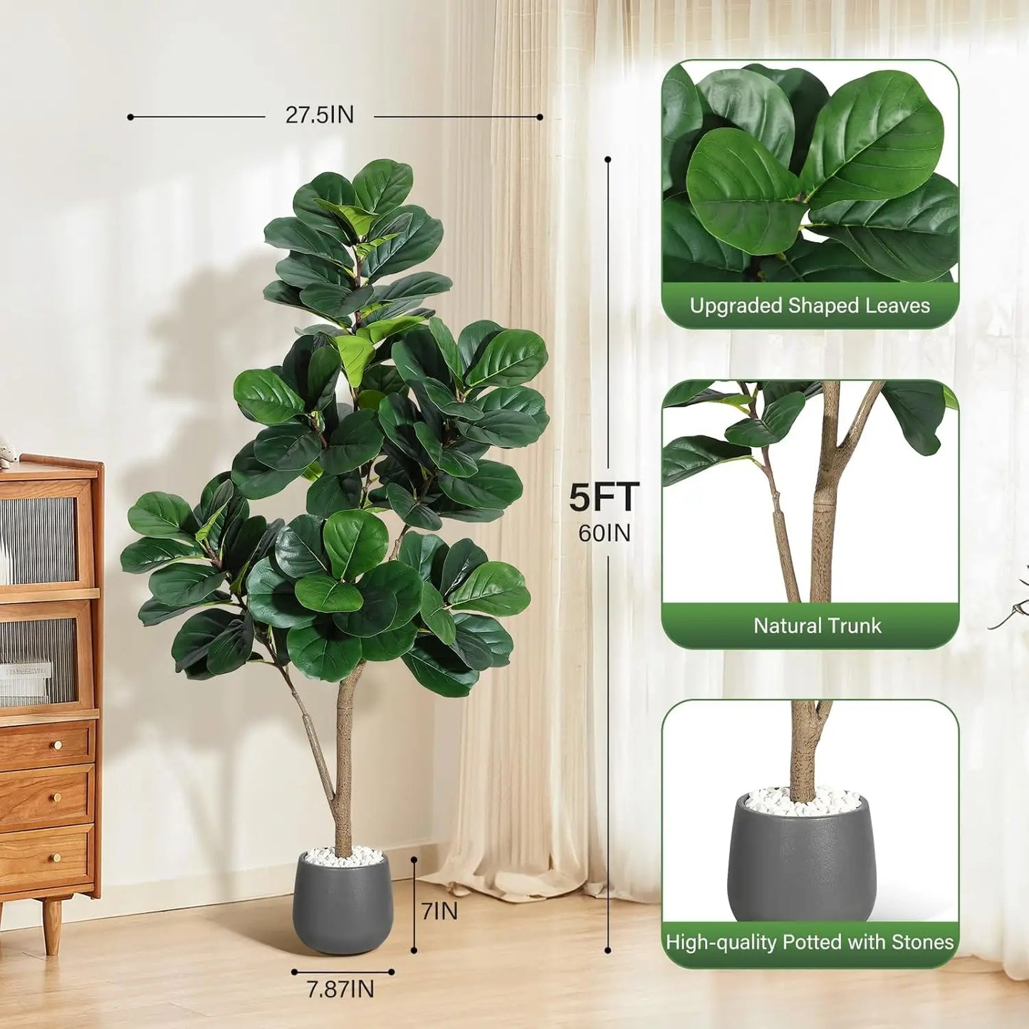 HiMISS Fiddle Leaf Fig Tree Artificial Indoor Home Decor Planter