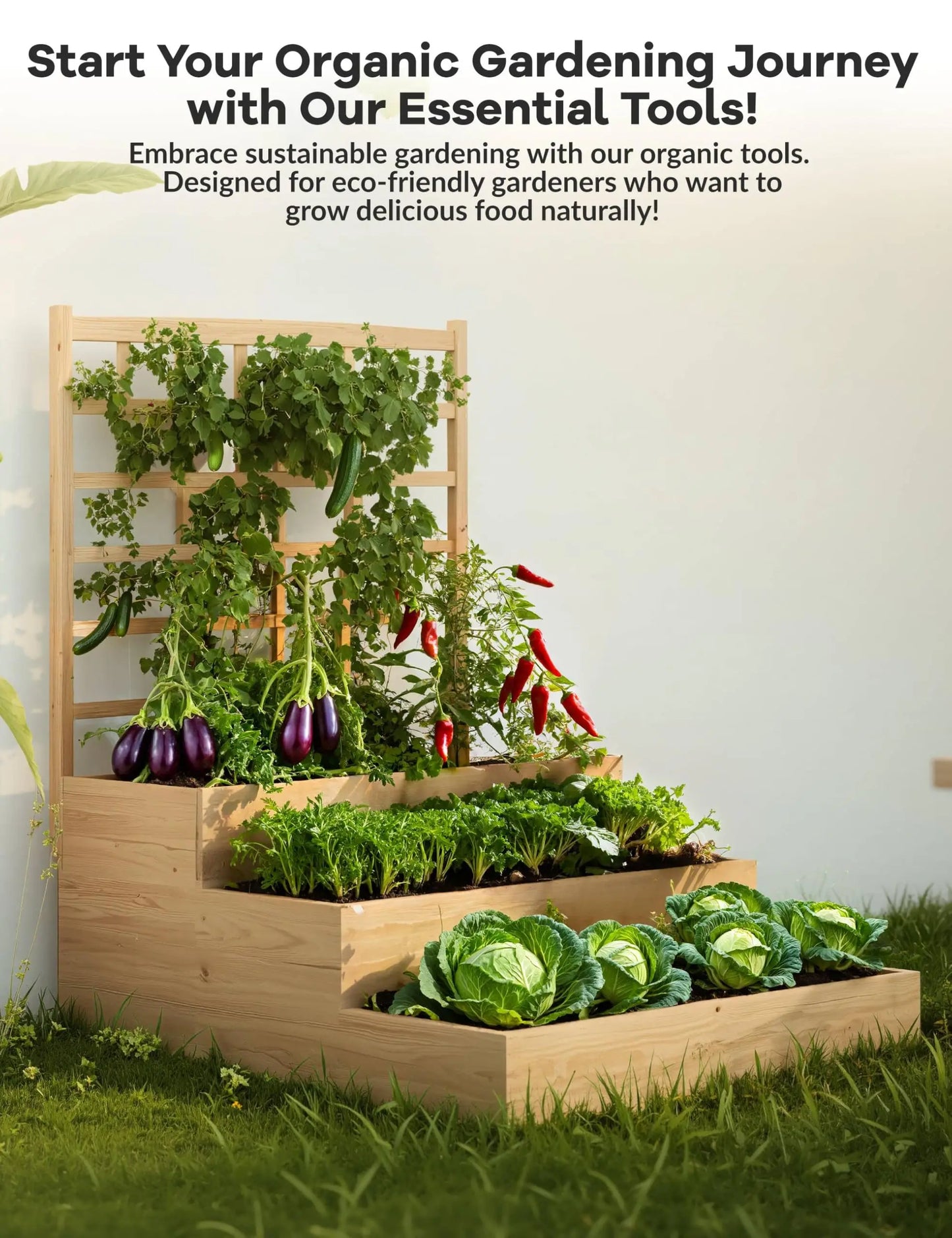 HiMISS 3 Tier Garden Bed With Trellis Wooden Planter Outdoor