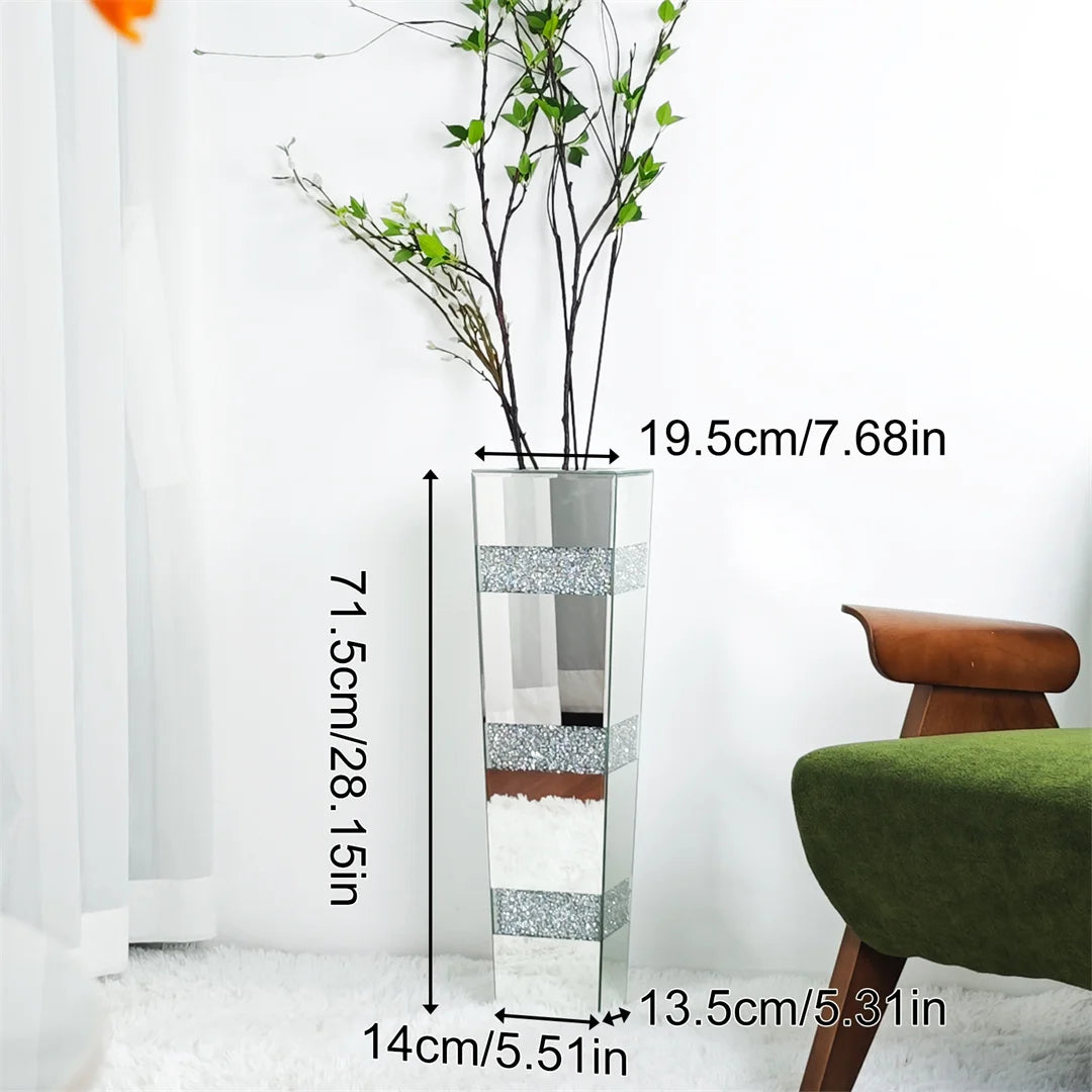 Modern Floor Vase With Crystal Mirrored Finish For Floral Arrangements