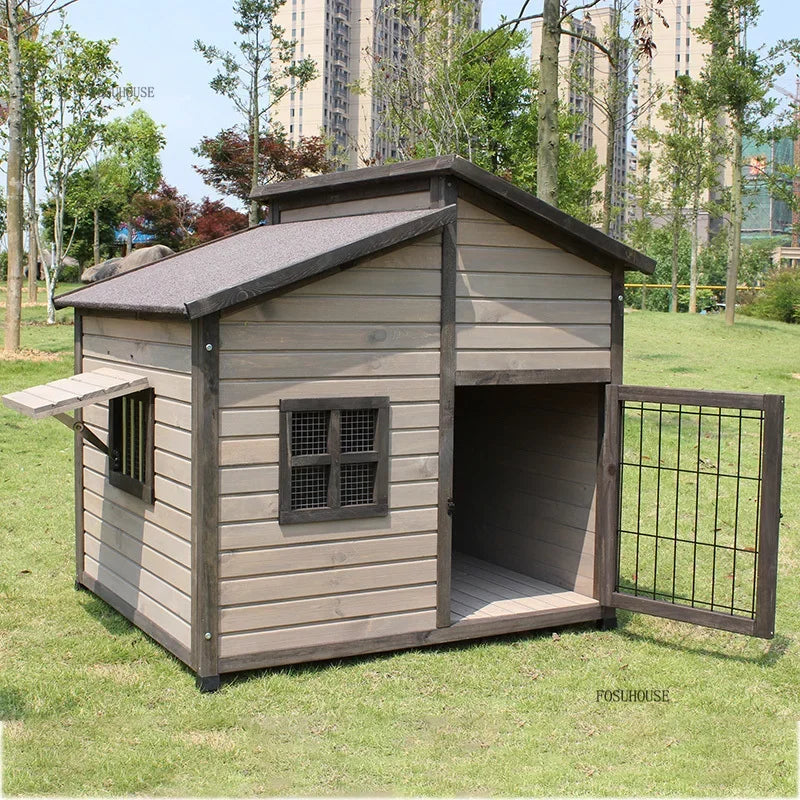 Double-top Room Dog Kennels Outdoor Anti-corrosion Solid Wood Dog House Kennel Rain-proof Dog Cage Villa Oversized Pet House EE