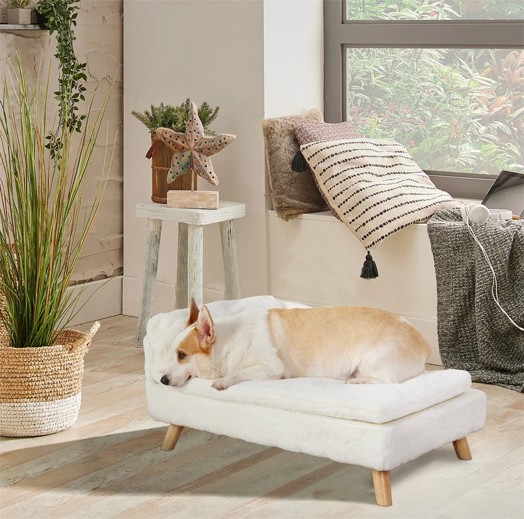 BINGOPAW L-Shape Cat Sofa Bed With Wooden Legs Plush Furniture