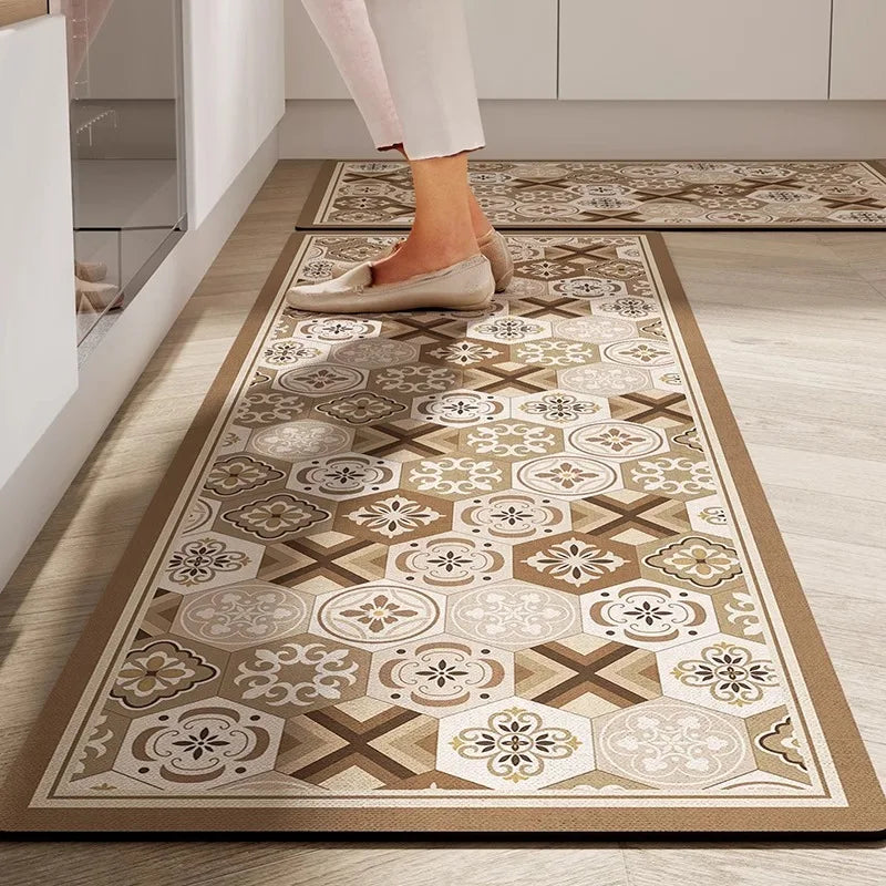 Kitchen Carpet Anti-slip Oil-proof Dirt-resistant Rug PVC Leather Waterproof Floor Mats Long Size Flower Home Decoration Mat 양탄자