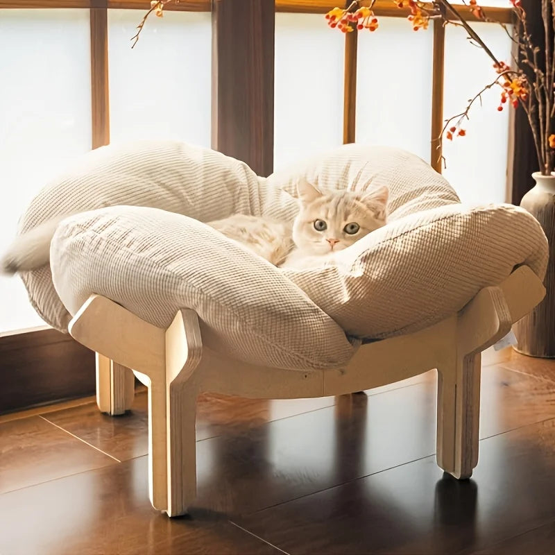 Raised Cat Bed With Cushion, Elevated Indoor Pet Sofa