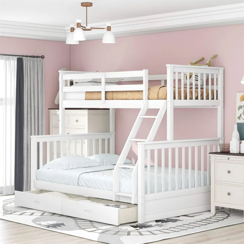 XIAOLANG Twin Over Full Bunk Bed With Drawers And Ladder