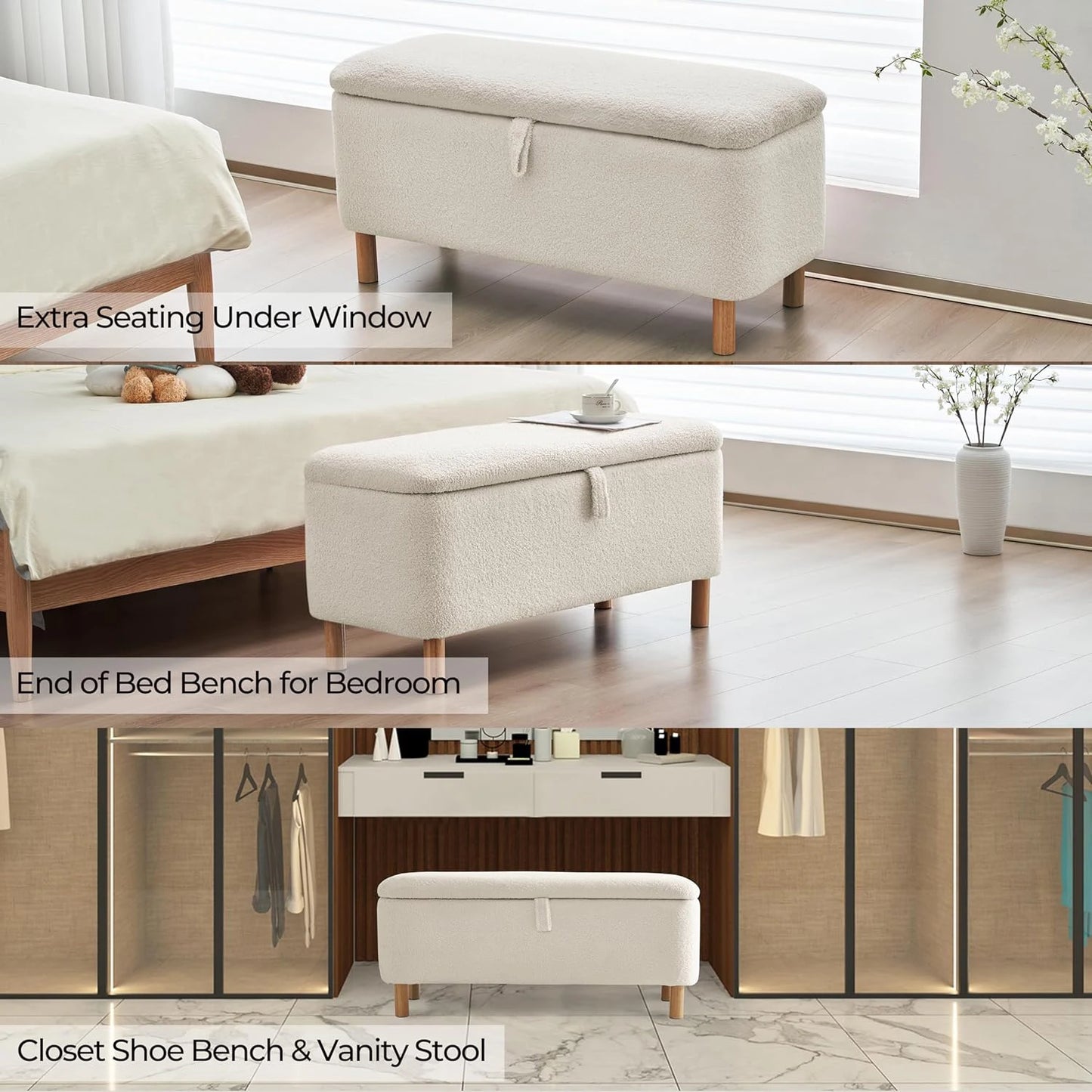 Todrani Boucle Storage Ottoman Bench With Sherpa Upholstery Entryway