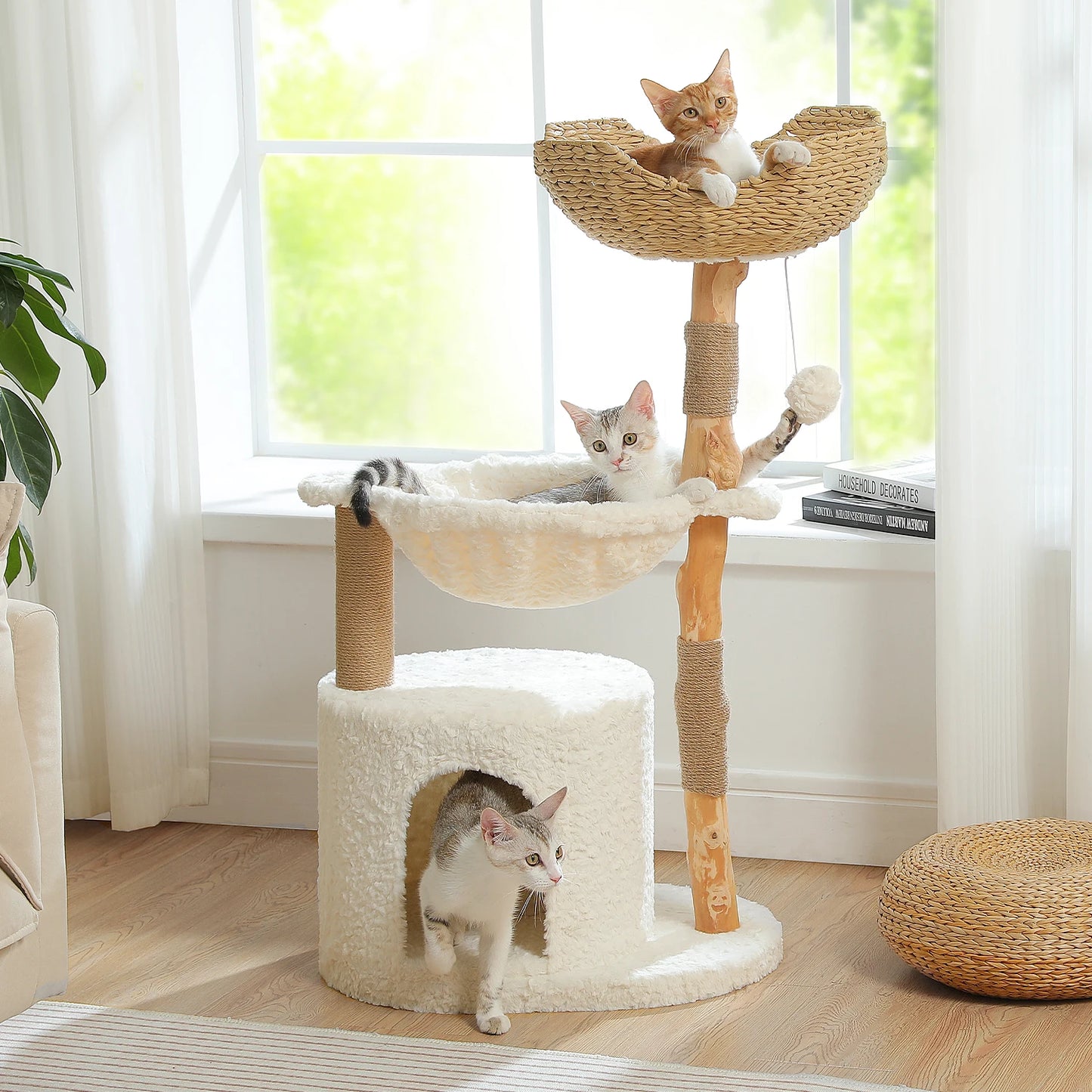 PAWZ Road Modern Cat Tree Tower With Solid Wood Scratching Posts