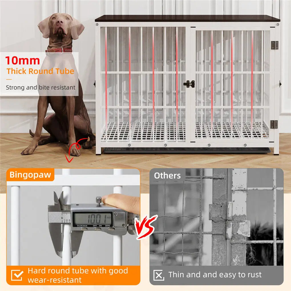 BINGOPAW Heavy Duty Metal Kennel End Table Crate Three Doors