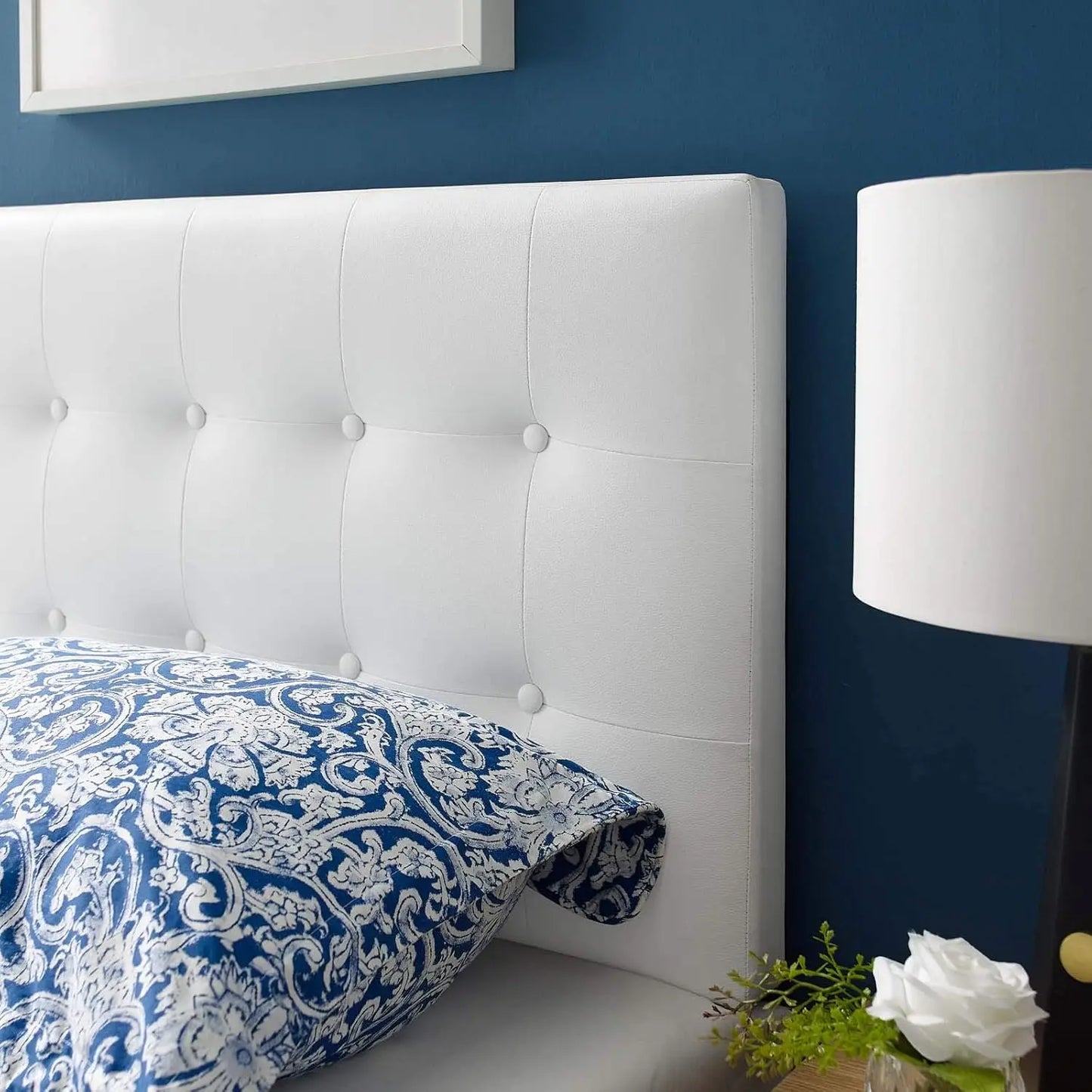 White Tufted Vegan Leather Twin Headboard with Adjustable Height, Elegant Bedroom Decor