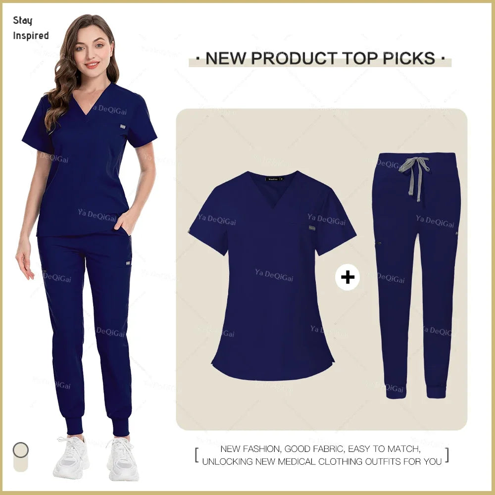Nurse Scrub Set Women Men Jogger Pants Medical Uniforms