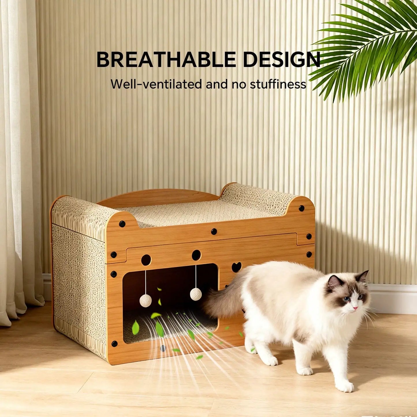 Cat Cardboard Scratcher And Resting Bed With Hanging Toys