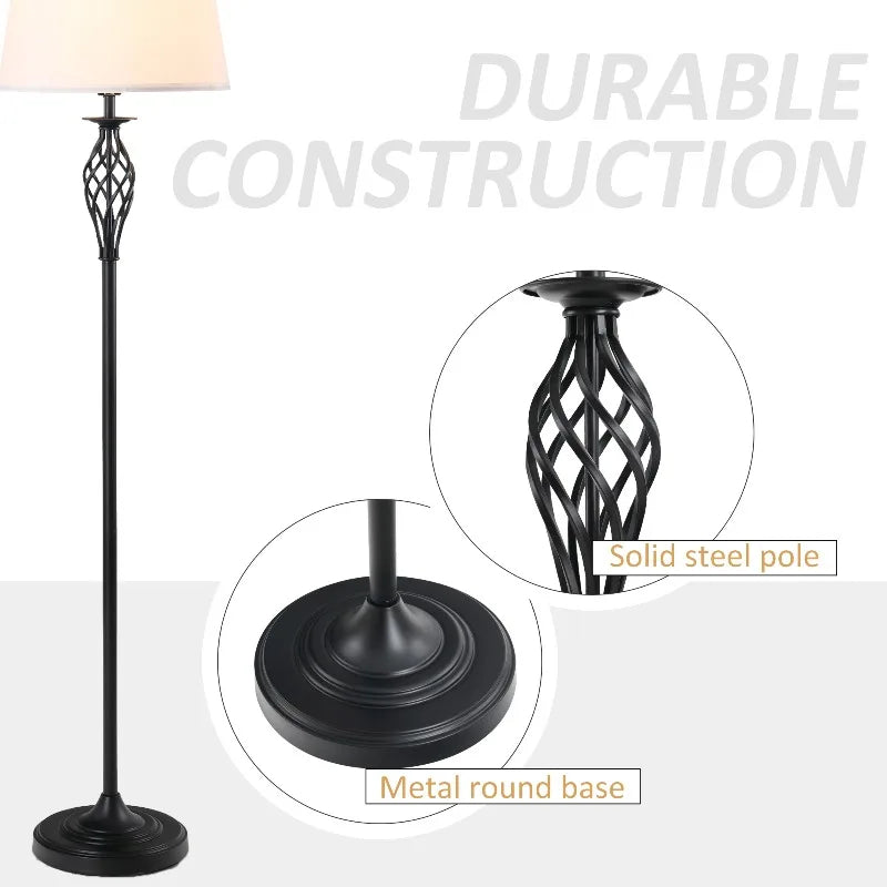 Three Piece Floor Lamp Set With Metal Pole Fabric Lampshade