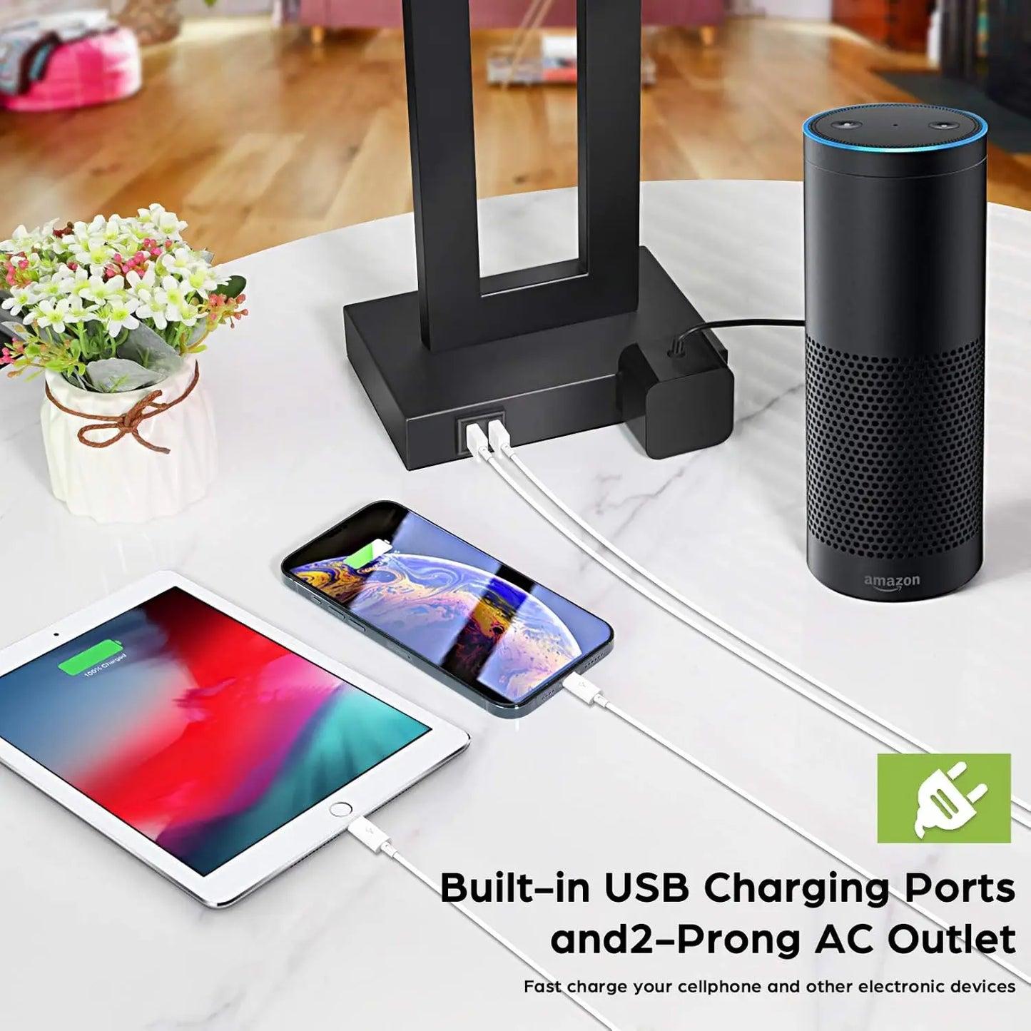 Two Pack Touch Table Lamp With USB Ports Dimmable