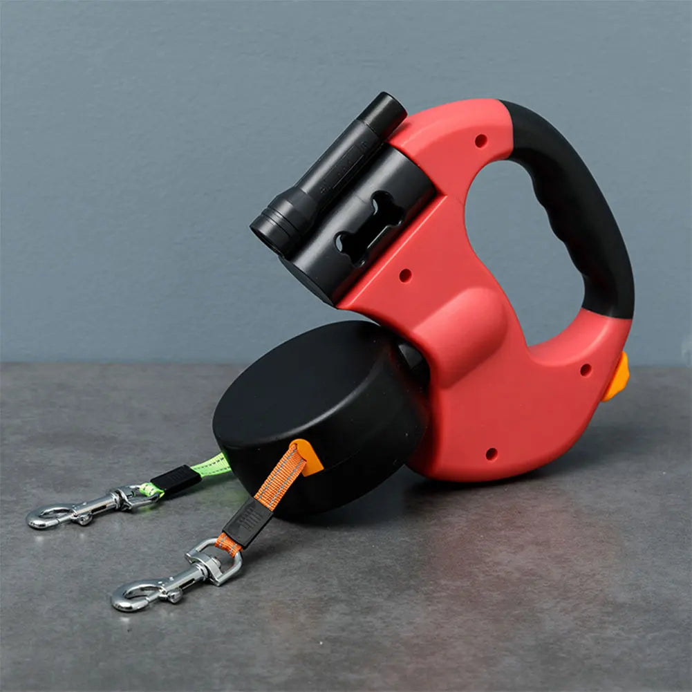 Alloet Double Headed Traction Dog Leash With LED Light Retractable