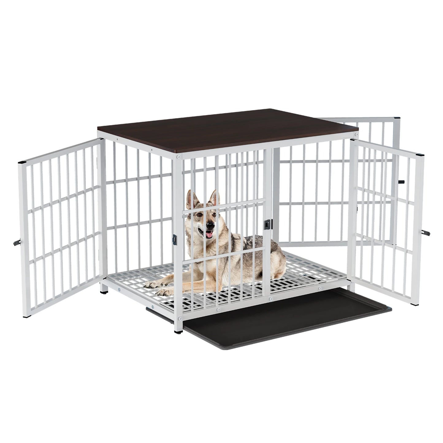 BINGOPAW Heavy Duty Metal Kennel End Table Crate Three Doors